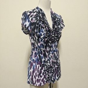 Stylish Women's Ruffled Blouse - Purple and Black